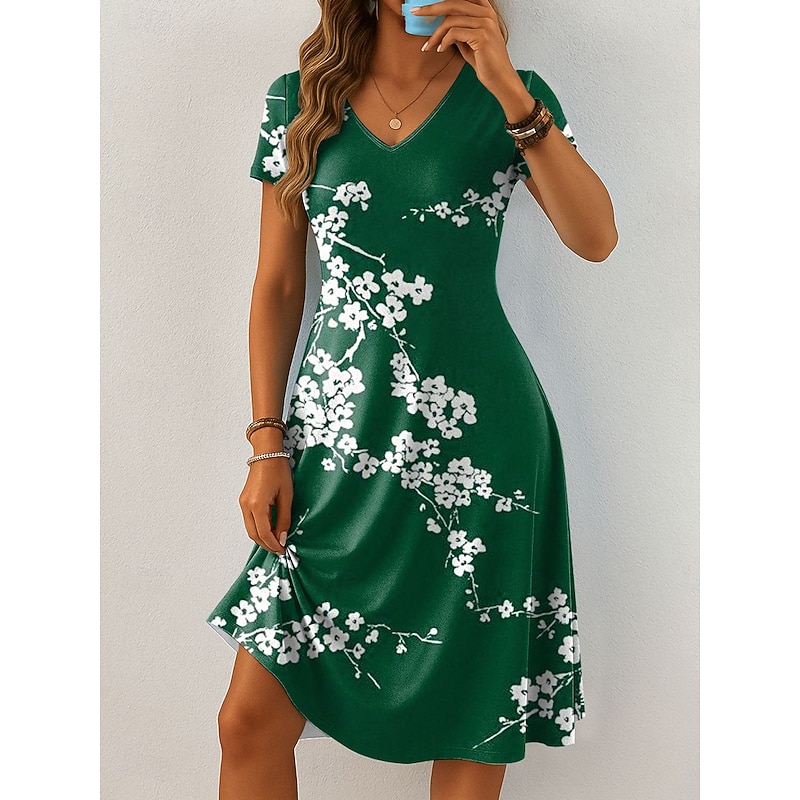 Women's Mini Dress Casual Dress T Shirt Dress Tee Dress Sundress A Line Dress Vacation Casual Boho Beach Regular Fit Floral Graphic Short Sleeve V Neck Black Blue Purple Green Summer Spring3