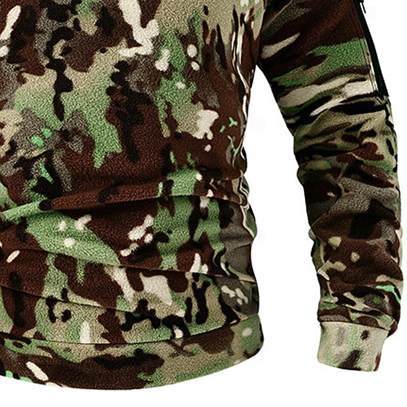 Men's Sweatshirt Zip Up Sweatshirt Fleece Sweatshirt Tactical Camouflage Green Standing Collar Camouflage Zipper Pockets Sports & Outdoor Casual Daily Vintage Streetwear Military Spring Fall Clothing3
