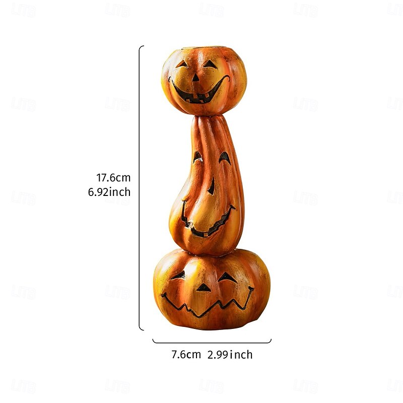 Halloween Stacked Pumpkin Candle Holder, Resin Sculpture Home Decor, Vintage-Inspired Halloween Tabletop Decoration for Party, Desktop, or Mantel, Candle Not Included2