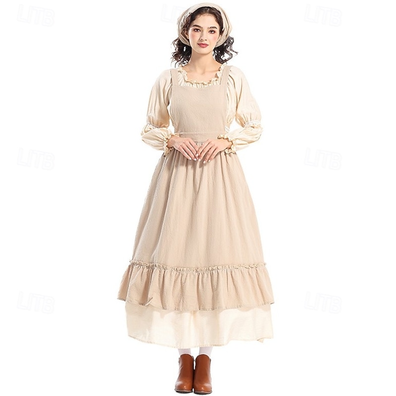 19th Century 1800s Old West Prairie Dress Pioneer Fancy Dress Women's Halloween Carnival World Book Day School Event Dress Up Historical reenactment Adults Dress Apron Headwear All Seasons2