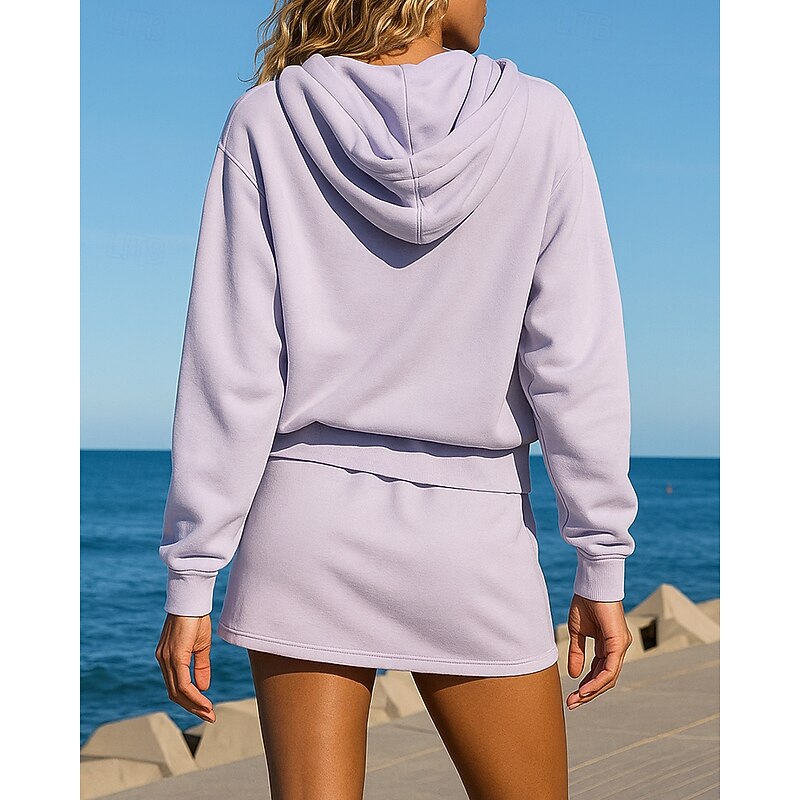 Women's Tracksuit Sweatsuit Sets Sports Hip Skirt Zip Up Hooded Solid Colored Clothing Suit Fall White Purple Hiking Workout Athletic Windproof Lightweight Moisture Wicking Long Sleeve Sport2