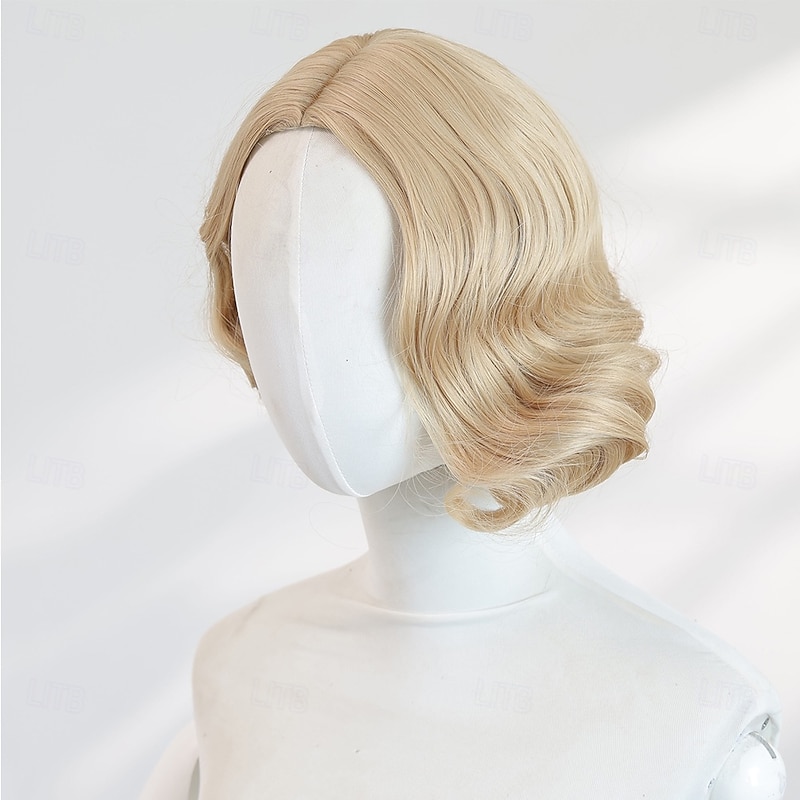 8‑Inch Short Gold Wavy Wig – No Bangs, Synthetic Hairpiece Ideal for Halloween, Cosplay & Trendy Daily Style3