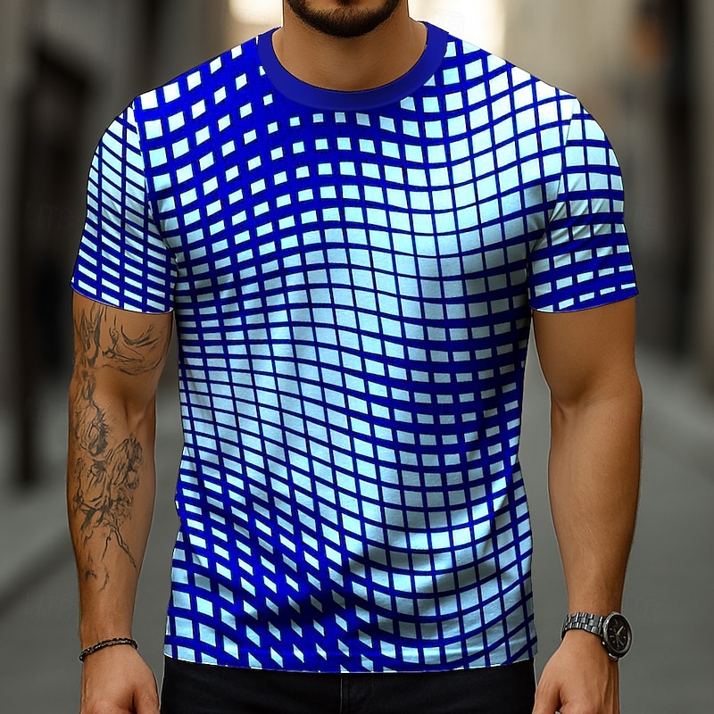 Men's Optical Illusion Abstract 3D T Shirt Short Sleeve T shirt 3D Print Crew Neck Shirt Exaggerated Designer Party Street Casual Blue Purple Green Summer Spring All Seasons Clothing Apparel S M L XL2