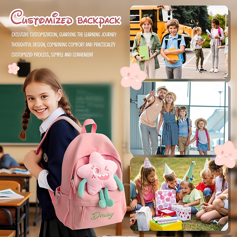 Personalized Name School Backpack Custom Back to School Gift, Durable Large Capacity Bag with Multi Compartments for Books, Stationery, Water Bottle, Gift for Kids Students2