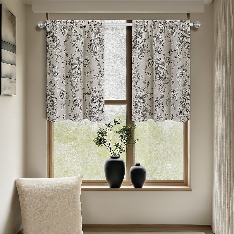 Curtain Drapes Printed Grommet Top Short Curtains  Blackout, Sunscreen Kitchen & Room Divider Drapes