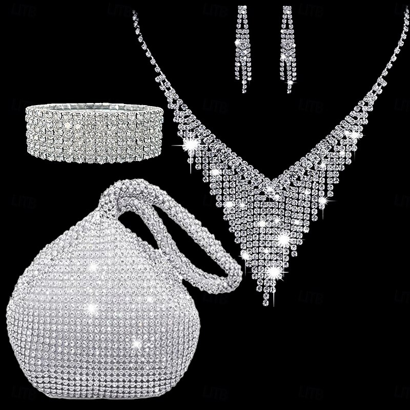 Bridal Jewelry Sets 1 set Rhinestone Alloy 1 Bracelet Earrings Necklace Women's Stylish Artistic Trendy Jewelry Set For Anniversary Birthday Party Evening Wear