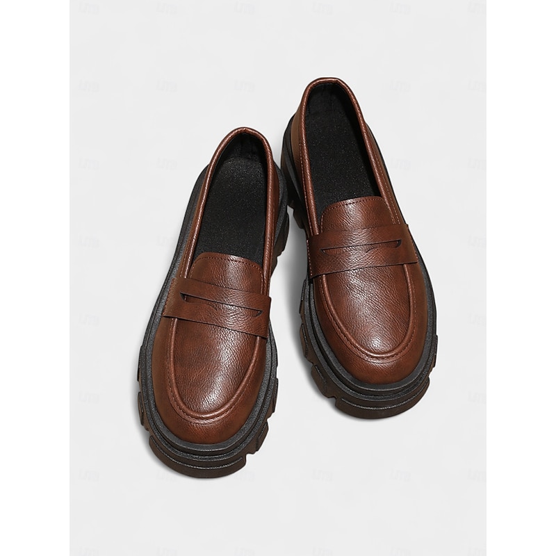 Women's Black Chunky Loafers with Platform Sole - Trendy Slip-On Casual Shoes for Everyday Wear, Office, and Weekend Outings4