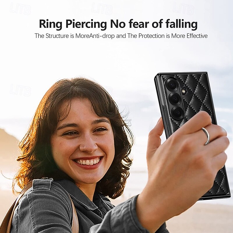 Phone Case For Samsung Galaxy Z Fold 7 Z Fold 6 Z Fold 5 Z Fold 4 Z Fold 3 Back Cover Ring Holder Full Body Protective Retro TPU PU Leather2