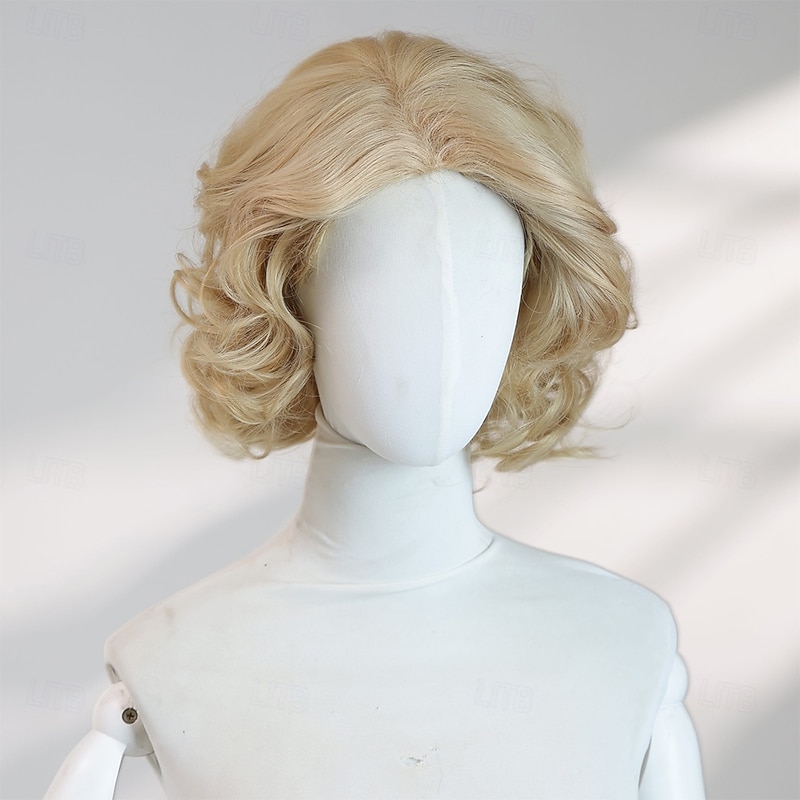 10‑Inch Short Gold Wavy Wig with Middle Part – No Bangs, Synthetic Halloween Hairpiece for Cosplay, Parties & Photo Shoots3