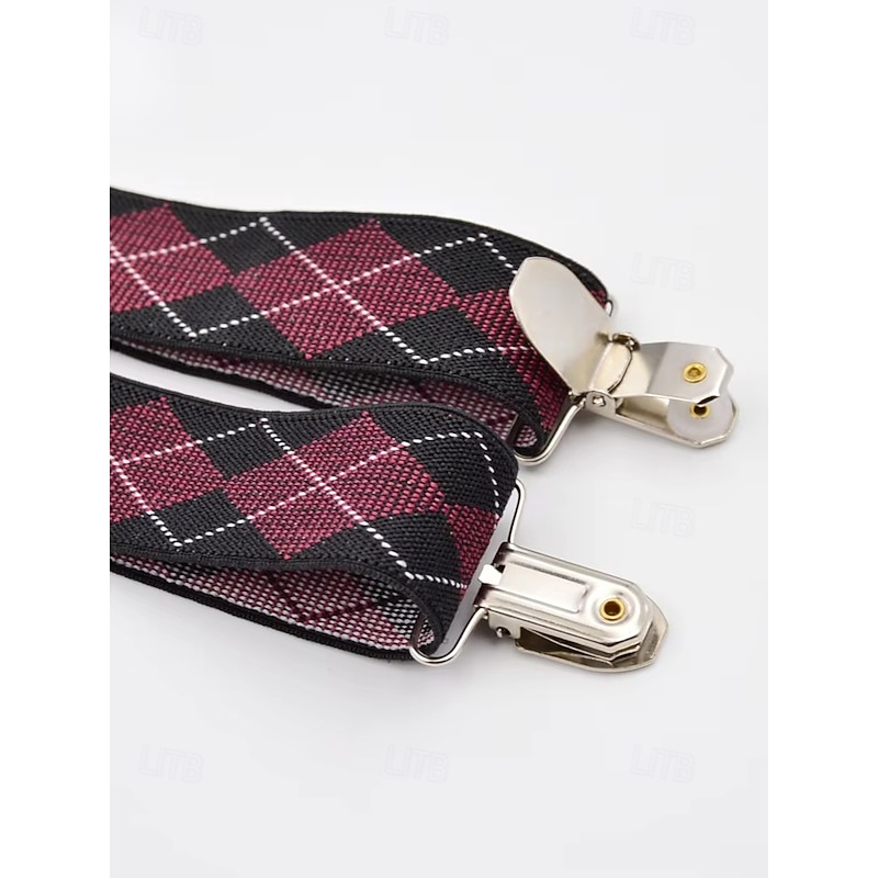 Men's Argyle Pattern Clip-On Suspenders – Classic Adjustable Elastic Braces for Wedding, Formal Events and Vintage Outfits4