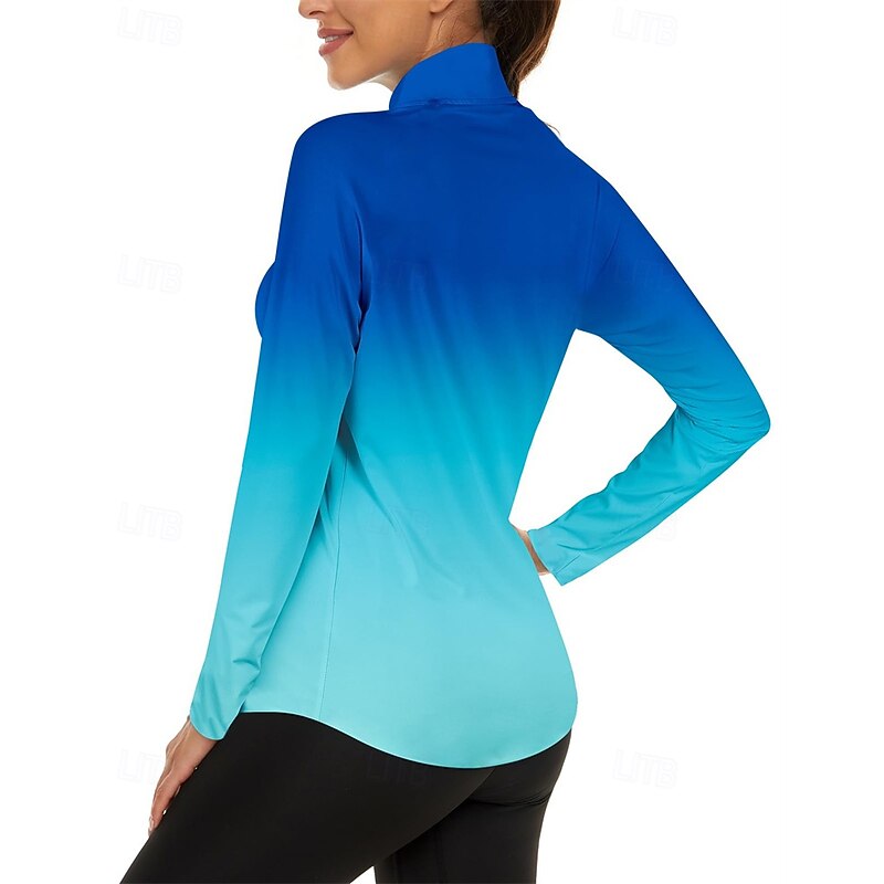 Women's Gradient Golf Polo Shirt Tennis Shirt Long Sleeve Quarter Zip Pullover UV Protection Elastic Breathable Tennis Golf Pickleball Zip Collar Shirt Polo Pink Blue Gray Tennis Clothing4