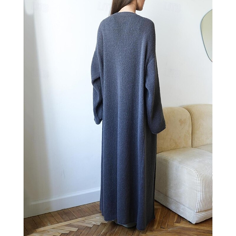 Women's Sweater Cardigan Fashion Streetwear Daily Solid Color Ribbed V Neck Knitted Long Sleeve Long Tops Knit Holiday Going out Weekend White Pink Fall Winter3