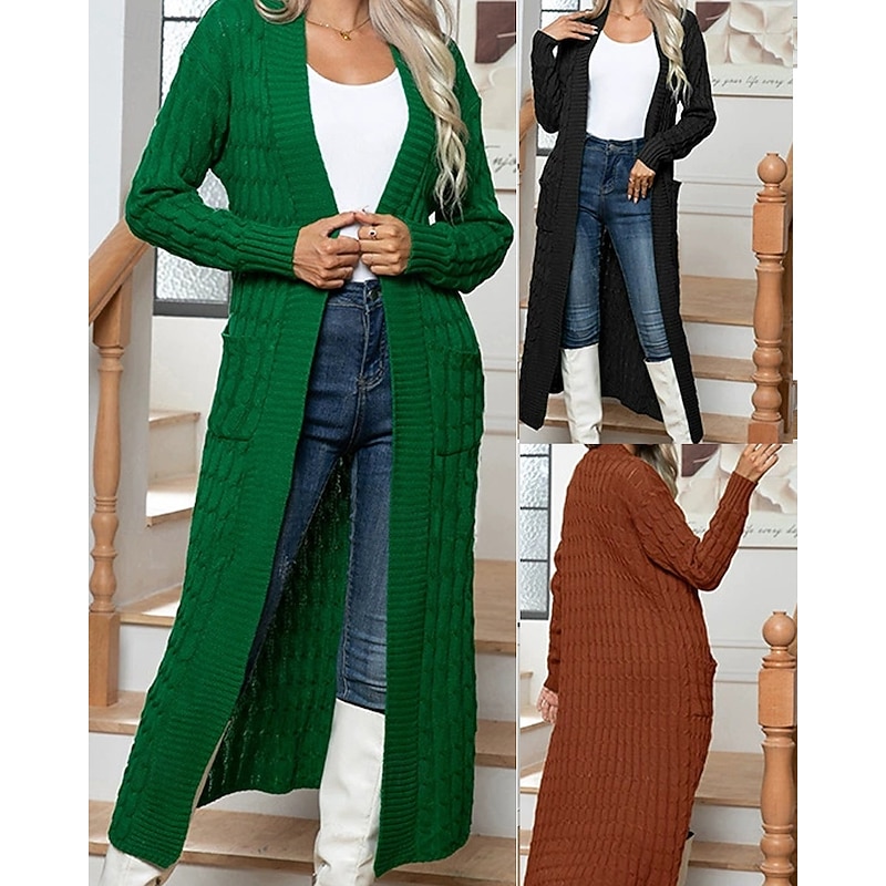 Women's Cardigan Casual Solid Color Chunky V Neck Knitted Long Sleeve Regular Tops Knit Daily Holiday Going out Black Brown Fall Winter