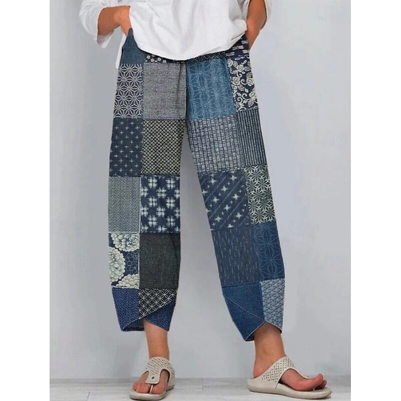 Women's Slacks Cropped Pants Vacation Vintage Ethnic Style Ankle-Length High Waist Graphic Abstract Geometic Drawstring Patchwork Elastic Waistband Comfy Breathability Soft Inelastic Formal Outdoor4