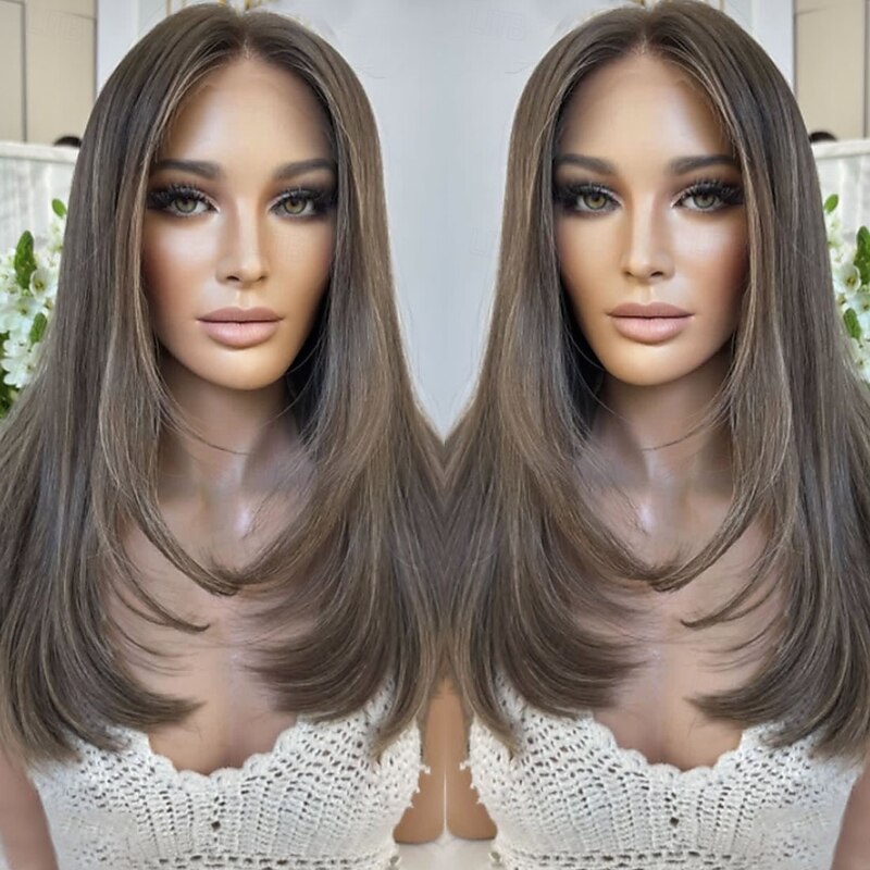 Human Hair 5x5 Closure 13x4 Lace Front Wig Layered Haircut Brazilian Hair Straight Multi-color Wig 150% 180% Density with Baby Hair Highlighted / Balayage Hair 100% Virgin Glueless Pre-Plucked For4