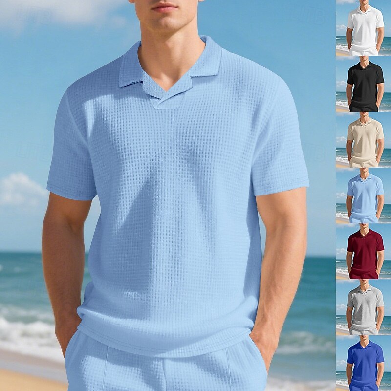 Men's Golf Shirt Golf Polos Shirts Work Casual Lapel Short Sleeve Basic Modern Plain Jacquard Summer Regular Fit Black White Red Royal Blue Khaki Light Grey Golf Shirt