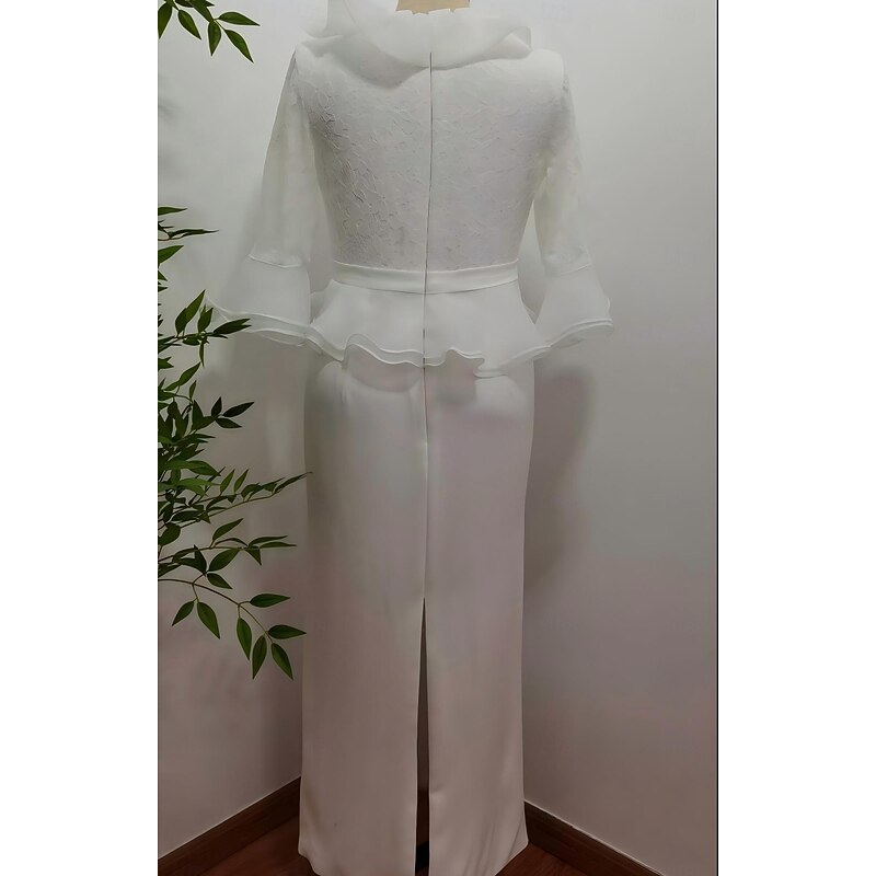 Sheath Prom Dresses Elegant Dress Valentine's Day Prom Ankle Length Half Sleeve V Neck Fall Wedding Guest Lace with Ruffles4