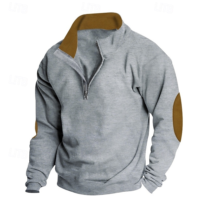 Men's Sweatshirt Zip Up Hoodie Quarter Zip Sweatshirt Black Burgundy Camel Light Grey Dark Gray Standing Collar Plain Patchwork Sports & Outdoor Casual Daily Streetwear Cool Sportswear Spring &  Fall