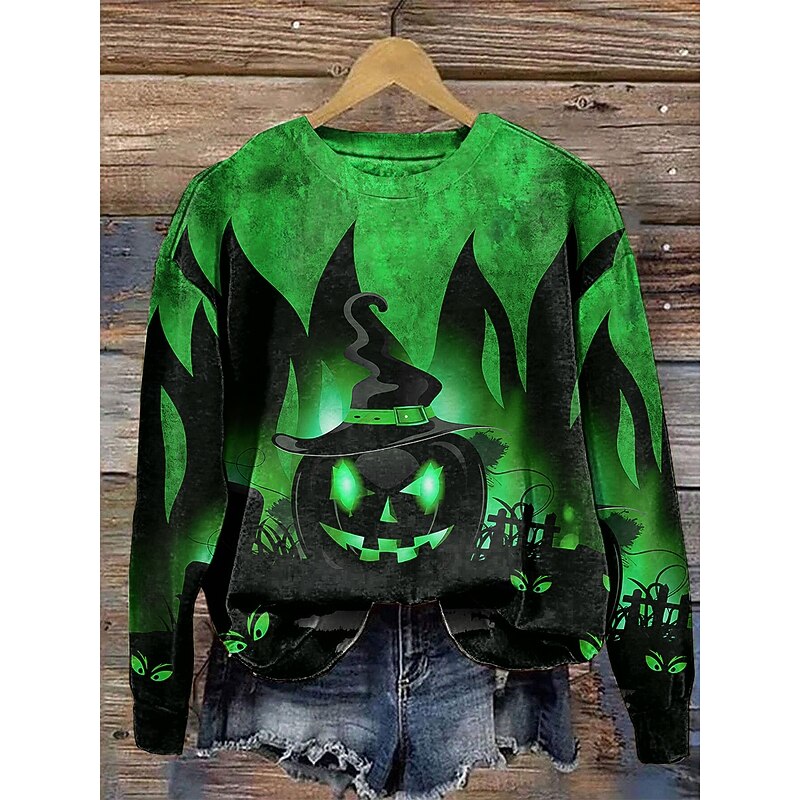 Halloween Women's Sweatshirts Pumpkin Graphic Casual Long Sleeve Crew Neck Regular Tops Street Dailywear Casual Print Pink Blue Purple Orange Green Fall Winter4