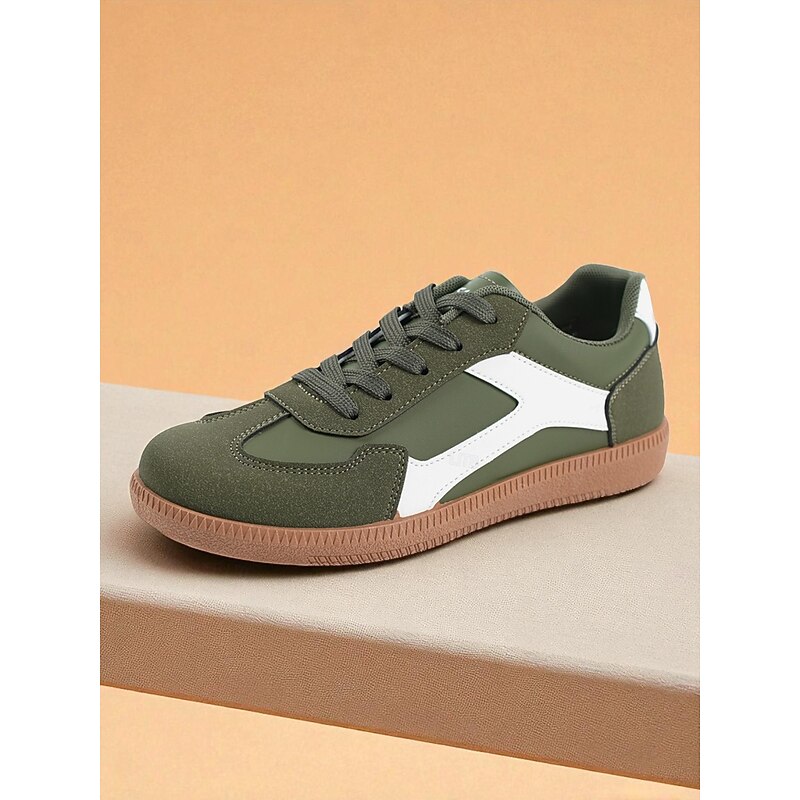 Women's Green Lace-Up Sneakers – Retro-Inspired Casual Trainers with White Contrast Detail for Walking, School and Daily Errands