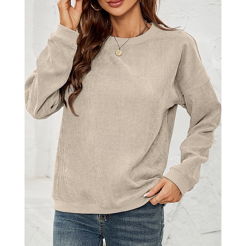 Women's Pullover Sweatshirt Sweatshirts Plain Casual Long Sleeve Crew Neck Regular Tops Street Holiday Going out Pink Green Beige Fall3