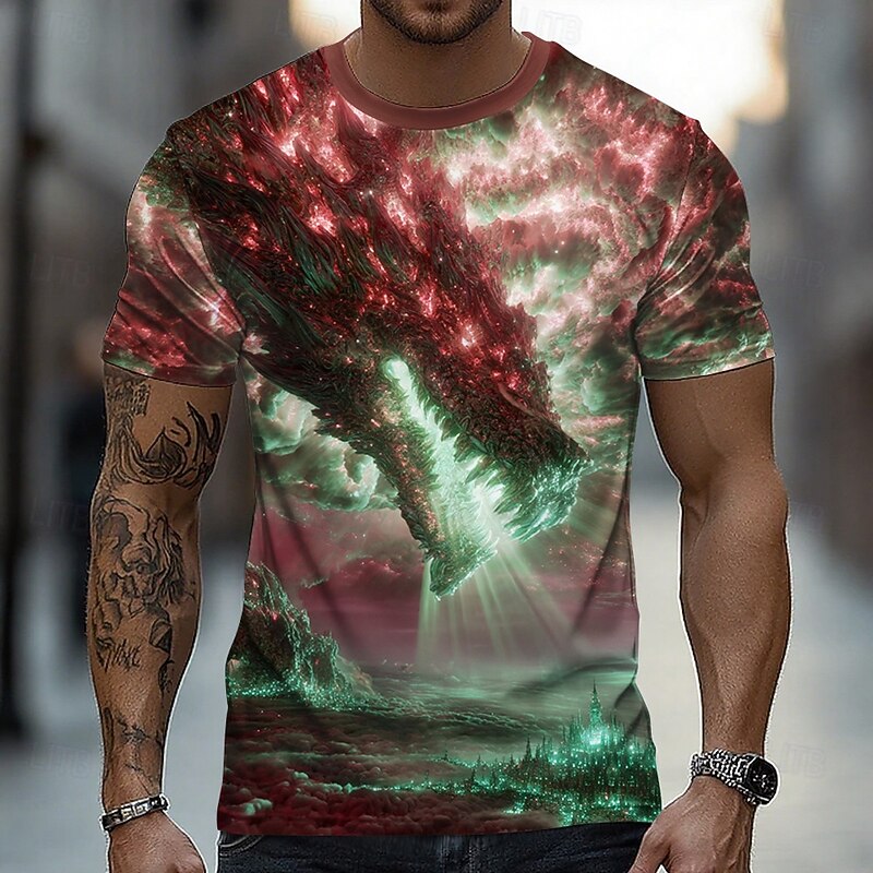 Men's Dragon 3D T Shirt Short Sleeve T shirt 3D Print Crew Neck Shirt Exaggerated Designer Party Street Casual Red Royal Blue Blue Summer Spring All Seasons Clothing Apparel S M L XL XXL XXXL4