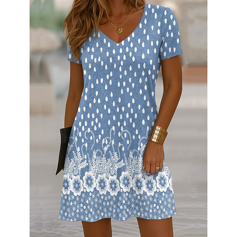 Women's Mini Dress T Shirt Dress Tee Dress Sundress A Line Dress Vacation Casual Boho Going out Beach Regular Fit Floral Graphic Short Sleeve V Neck Black Pink Light Brown Blue Summer Spring