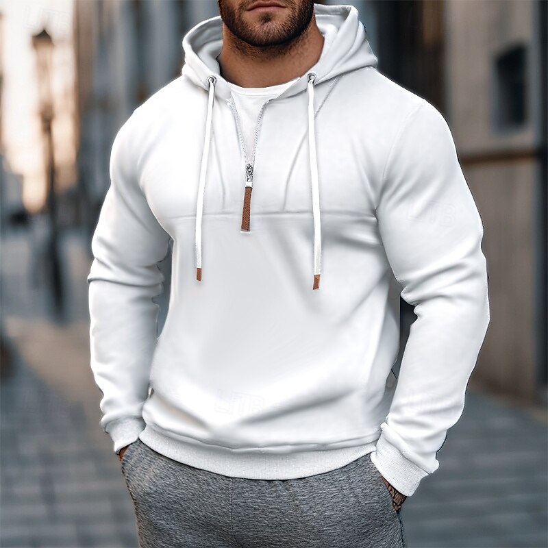 Men's Hoodie Quarter Zip Hoodie Wine Red Black White Navy Blue Khaki Hooded Plain Patchwork Sports & Outdoor Casual Daily Streetwear Cool Sportswear Fall & Winter Clothing Apparel Hoodies Sweatshirts2