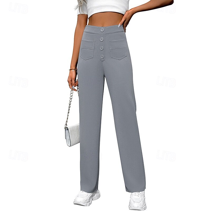 Women's Slacks Straight Streetwear Casual Full Length Natural Plain Pocket Elastic Waist Buckle Comfy Street Holiday Weekend Magenta Dark red Camel Depression Green Fall Regular Fit3