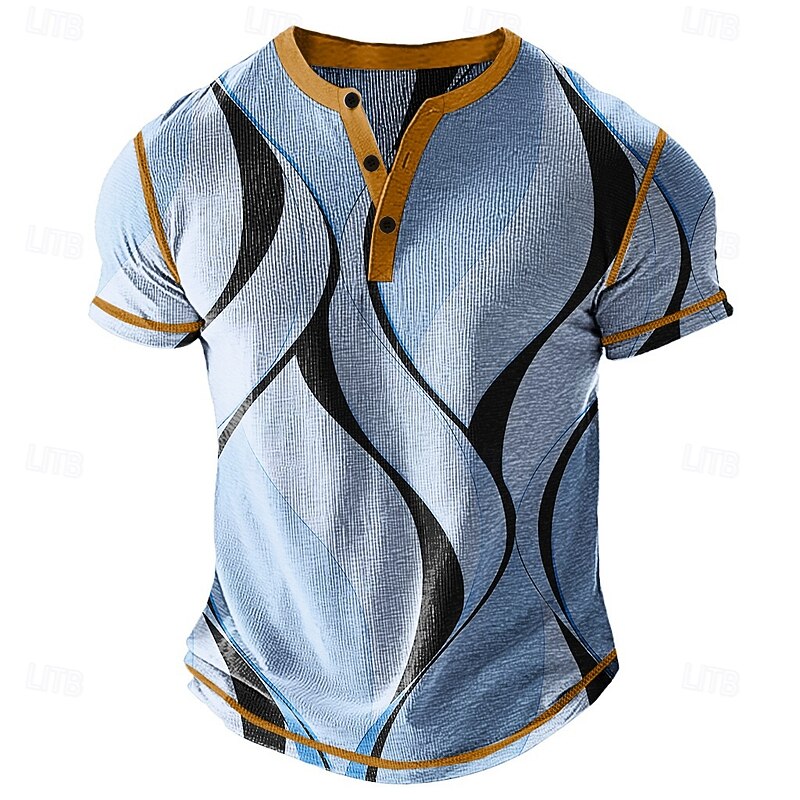 Men's Graphic Abstract Henley Shirt Waffle T Shirt Short Sleeve Daily Contemporary Retro Vintage Sports Outdoor Casual Holiday Spring & Summer All Seasons Navy Blue Khaki Light Grey Henley Henley4