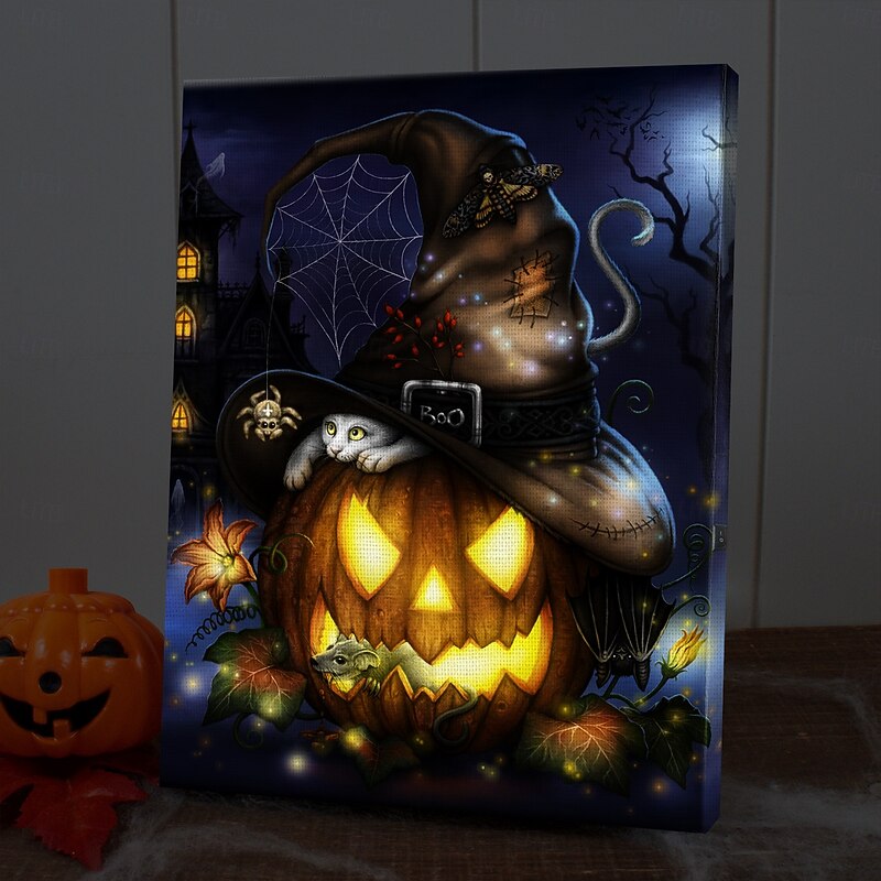 Halloween LED Canvas Wall Art A Spooktacular Night by Sarah Richter LED Lighted Up Wall Decor 2AA Battery Operated Lighted Canvas Print LED Light Kitchen Bedroom or Home Decor Waterfall2