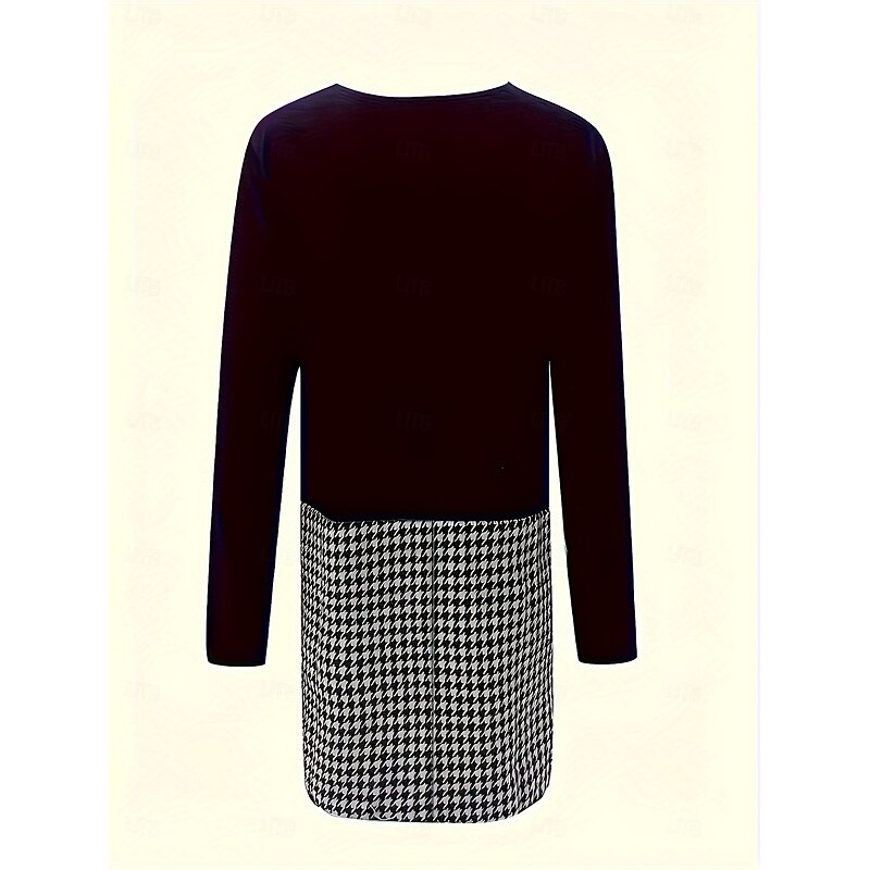 Women's Mini Dress Print Dress Fashion Modern Daily Tea Party Going out Loose Fit Color Block Houndstooth Long Sleeve V Neck Black Spring Fall4