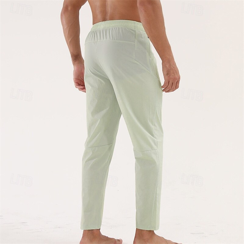 Men's Athletic Pants Trousers Casual Pants Pocket Elastic Waist Drawstring Plain Comfort Sports Outdoor Daily Fashion Casual Black Light Green Micro-elastic4