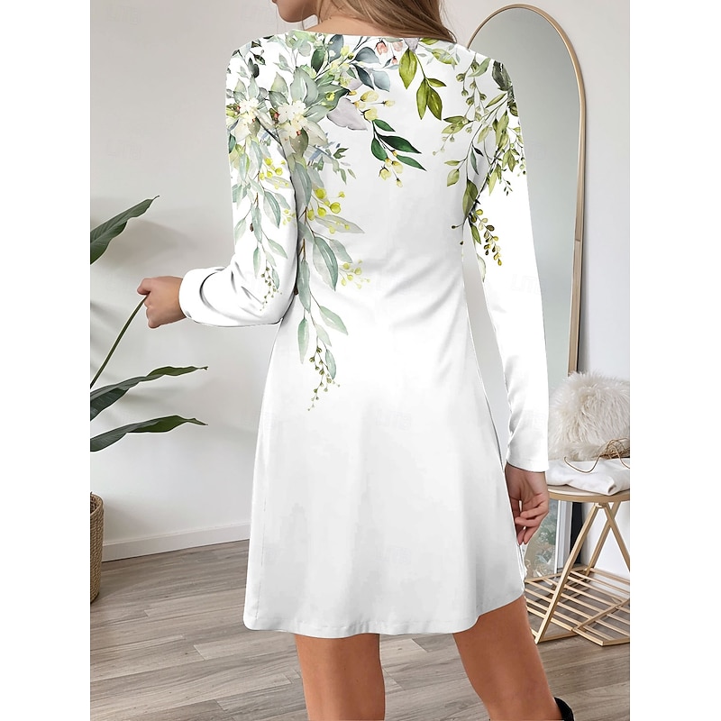 Women's Mini Dress Crew Neck Long Sleeve Casual Dress T Shirt Dress Tee Dress A Line Dress Casual Regular Fit Floral Graphic Pink Blue Purple Green Fall Winter2