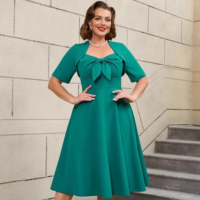 Retro Vintage 1950s Rockabilly Midi A-Line Dress Flare Dress Plus Size Square Neck Fancy Dress Women's Vacation Homecoming Party & Evening Adults' Dress Spring & Summer - Main Image
