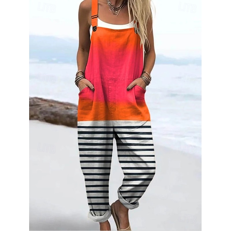 Women's Dungarees Active Graphic Sleeveless Straight Drawstring Vacation Daily Loose Fit Red Navy Blue Dusty Blue Summer4