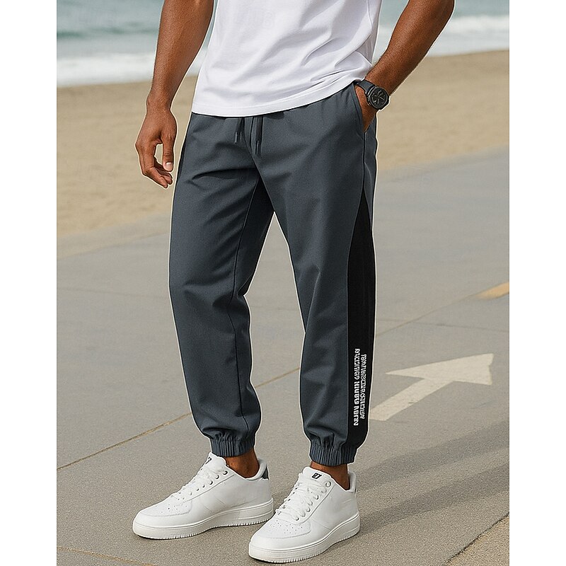 Men's Jogging Pants Cargo Capri Pants Pocket Drawstring Bottoms Athleisure Gym Workout Fall Lightwear Breathable Gym Workout Outdoor Athletic Loose Fit Sportswear Activewear Solid Colored Black Grey3