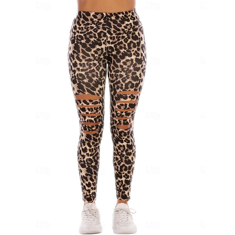 Women's Leggings Cozy Leggings Streetwear Casual Long High Waist Leopard Printing Ripped High Cut Breathability Soft Stretchy Vacation Street Daily Wear Leopard Fall Regular Fit3