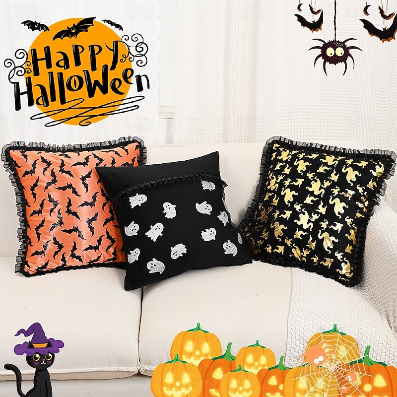 1 Pc Halloween Decoration Toss Pillow Cover Bat Ghost , Geometric Casual Square Zipper Traditional Classic
