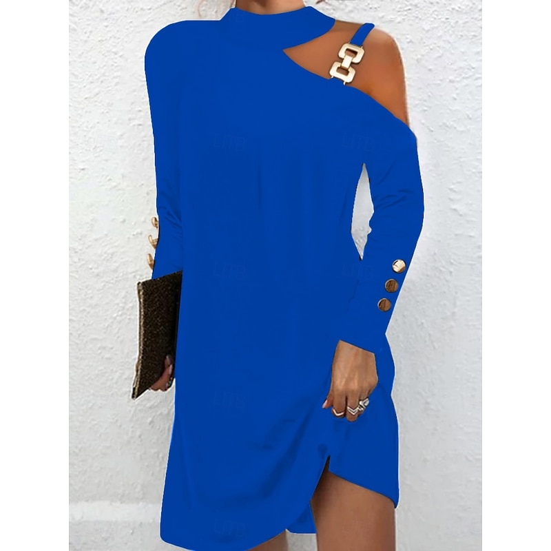 Women's Mini Dress Sheath Dress Casual Daily Regular Fit Plain Long Sleeve Halter Neck Black White Pink Blue Summer Fall2