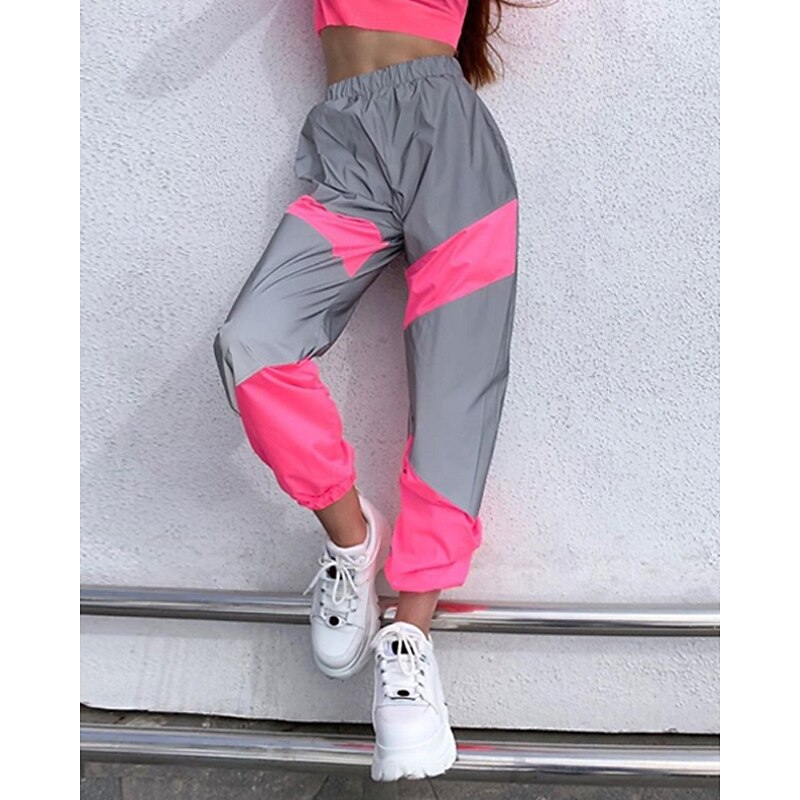 Women's Cargo Pants Slacks Streetwear Casual Full Length Natural Color Block Patchwork Elastic Waist Comfortable Street Weekend Orange red Pink Blue Fall Regular Fit4