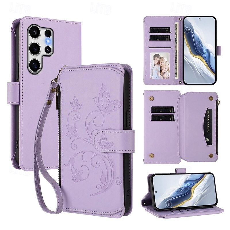 Phone Case For Samsung Galaxy S25 S25 Edge S24 S24 FE S23 Ultra Plus S22 Plus  Ultra Wallet Case with Stand Holder with Wrist Strap Card Slot Retro TPU PU Leather2