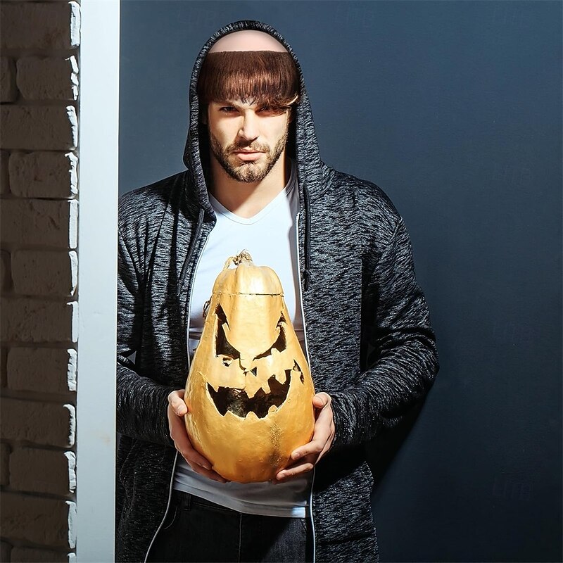 Halloween Wig for Men Bald Wig Brown for Adult Cosplay Costume Short Character Holiday Party Outfit Accessories3