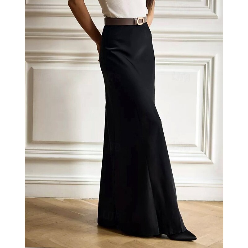 Women's Skirt Bodycon Fashion Maxi Mid Rise Skirts Plain Micro-elastic Party Street Black White Khaki Light Grey Fall Polyester4