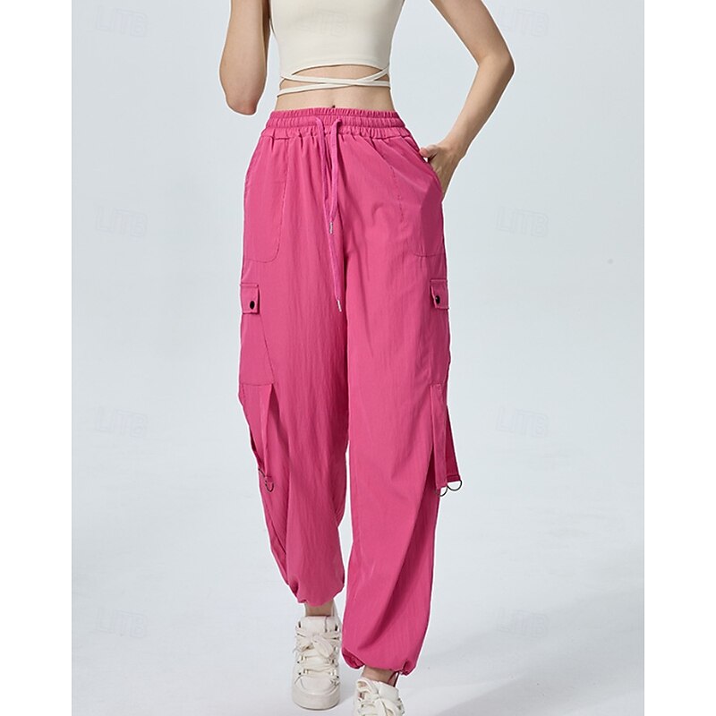 Women's Cargo Pants Slacks Streetwear Casual Full Length Natural Plain Pocket Elastic Drawstring Design Soft Daily Wear Weekend Black Red Fuchsia Silver Gray Fall Regular Fit3