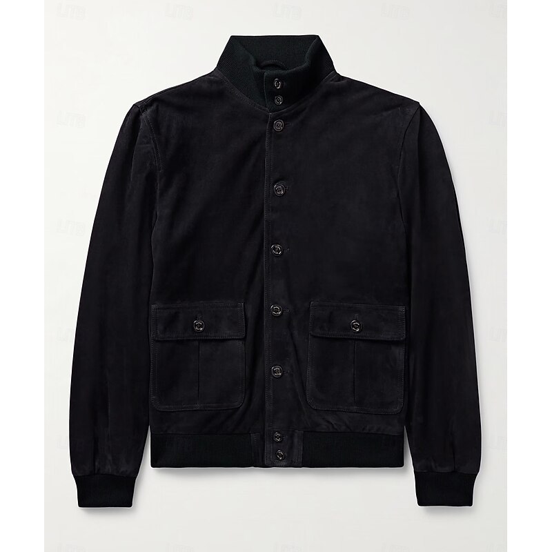 Men's Bomber Jacket Work Casual Durable Pocket Classic Spring Fall Winter Solid Color Active Vintage Stand Collar Regular Black Khaki Army Green Jacket3