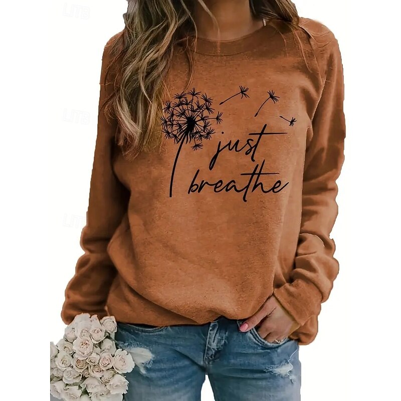 Women's Pullover Sweatshirt Floral Graphic Casual Long Sleeve Crew Neck Round Neck Regular Tops Street Casual Holiday Print Maroon Black Red Spring Fall Winter