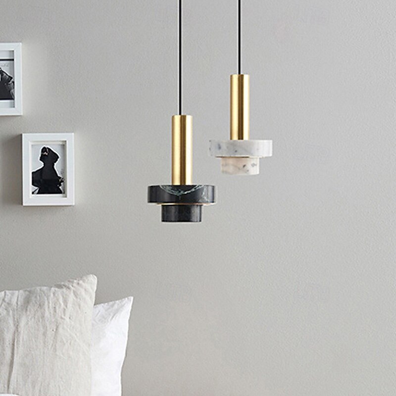 Modern Geometric Marble Pendant Light, Nordic Artistic Design, 23cm Height, Warm White/White Light, E26/E27, Adjustable Chain
