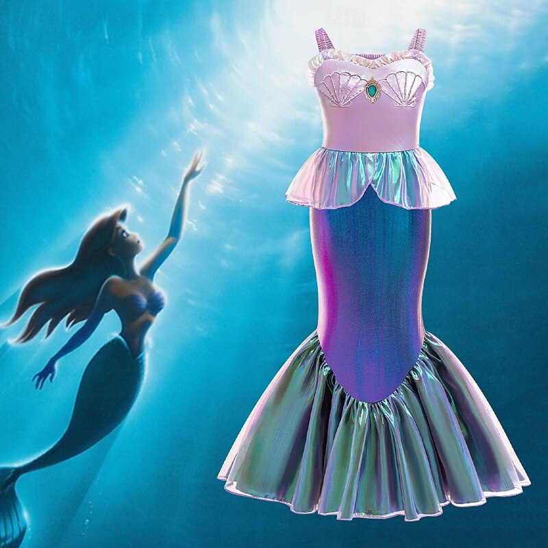 The Little Mermaid Fairy Tale Princess Ariel Dress Costume Mermaid Tail Storybook Characters Movie Cosplay for Girls' Kid's Halloween Carnival World Book Day Performance School Event Dress Up