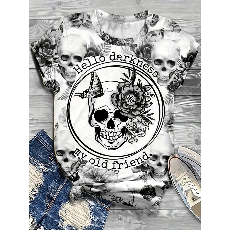 Halloween Women's Alligator Alcatraz T Shirt Graphic Animal Vintage Stylish Classic Short Sleeve Crew Neck Round Neck Regular Tops Daily Weekend Print Black White Blue Green Gray Summer Spring #